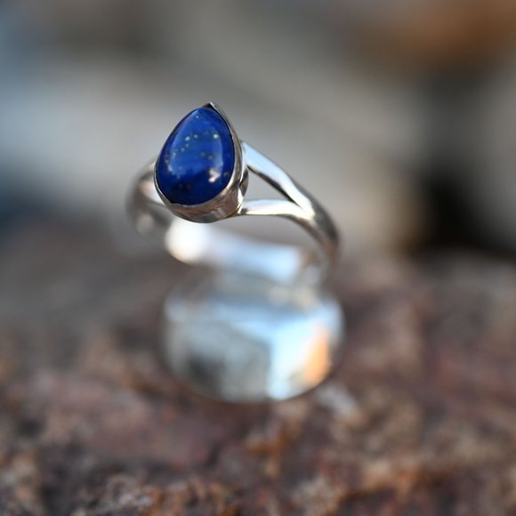 Lapis Lazuli Drop Shape Sterling Silver Ring - Picture 2 of 5